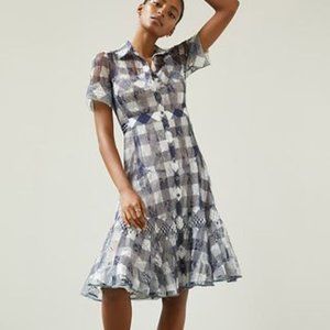 In Earnest By Byron Lars Size 6 Gingham Chantilly Lace Midi Dress SOLD OUT $560